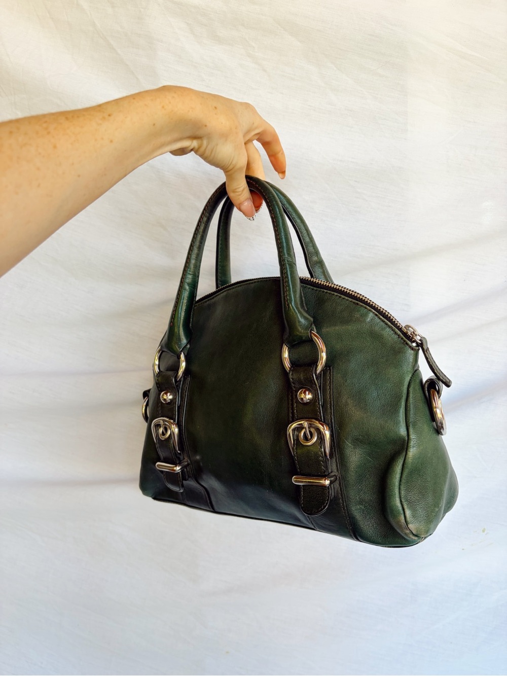 Genuine Leather Dark Green Fall buckle purse